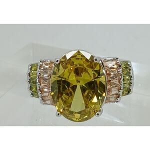 Vintage Ring Size 10 Silver Tone White Gold GP Sim Diamond CZ Cocktail NOS